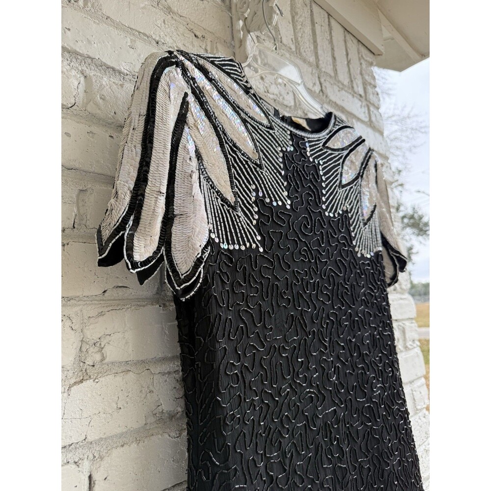 Vintage Stenay Black Beaded/Sequined On 100% Silk Cocktail Party Dress -Size 12